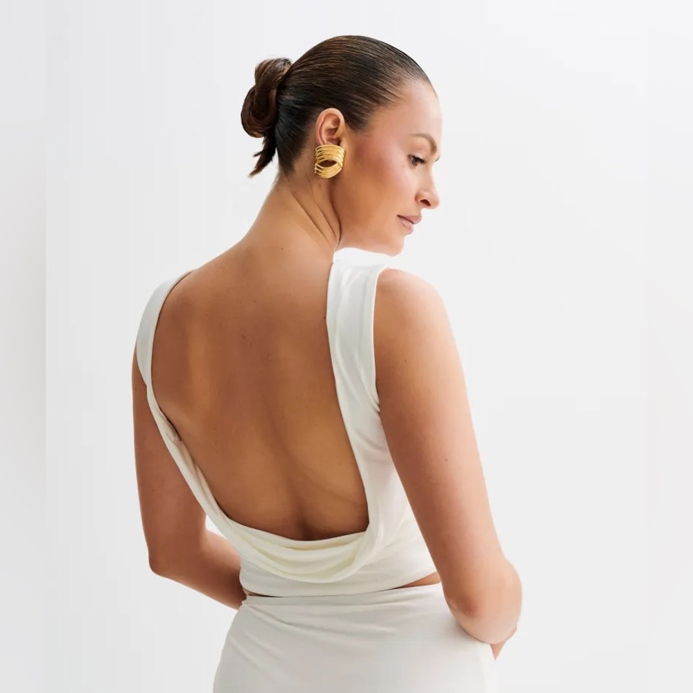 MESHKI Suri Slinky Cowl Back Top - White